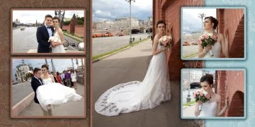 Разворот фотокниги с фотографиями невесты