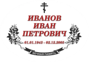 Макет мемориальной надписи с крестом и ветвями