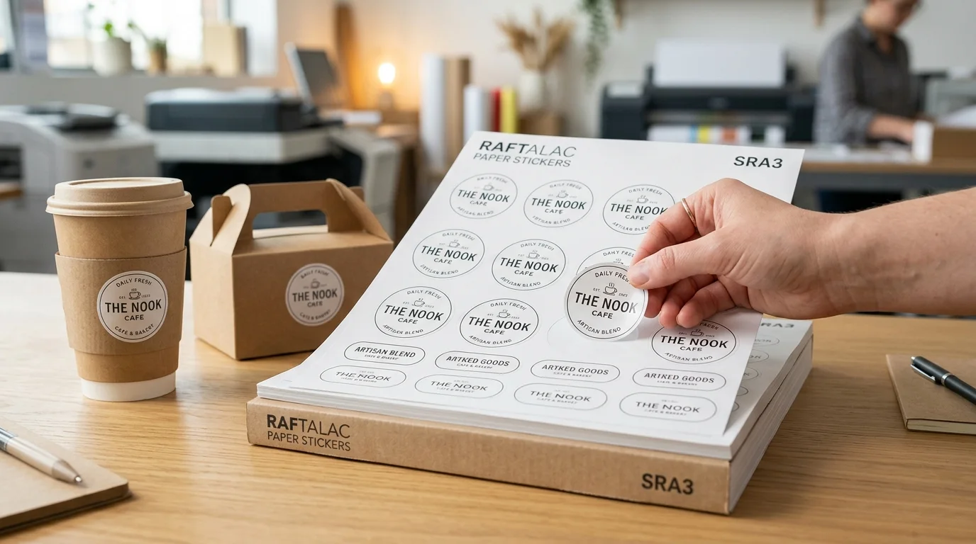Печать бумажных наклеек на листах SRA3 с плоттерной надсечкой Raflatac в Домодедово